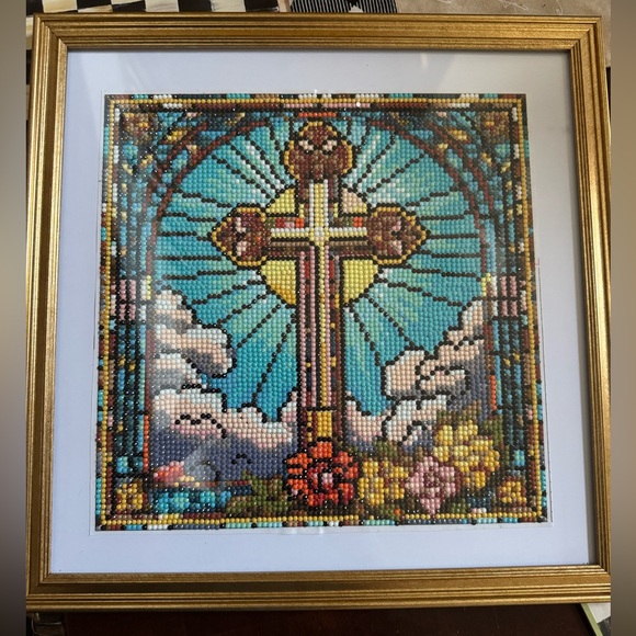 Other - Framed Cross Mosaic Art with Gold Frame